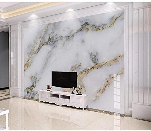 Dwqlx Moderne Papier Peint En Marbre Blanc 3D Murale Pour Tv Fond Mur Décor Or Murales Photo Imprimé Papier Peint Pour Chambre-200X140Cm