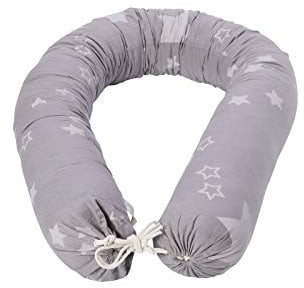 Bio Stillkissen Stillschlange 100% Bio-Baumwolle (kbA) mit Kapok Füllung, Sterne Grau, 16 x 200 cm