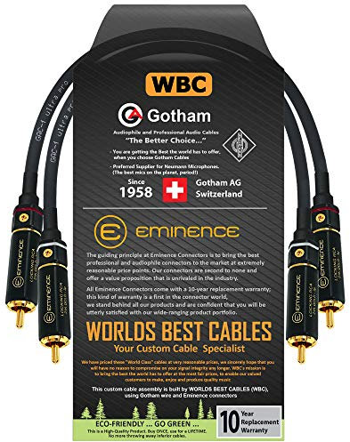 WORLDS BEST CABLES 15 CM RCA Cable Pair - Gotham GAC-1 Ultra Pro - Low-Cap (21pF/ft) Audio Interconnect Cable with Eminence Gold Locking RCA Connectors