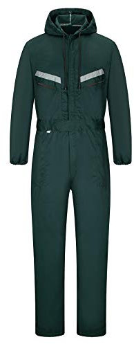 Yukirtiq Combinaison de Travail pour Homme Réfléchissantes Bleu de Travail Multipoche Salopette de Travail Ensembles Costume de Chaufferie avec Capuche, Vert, L