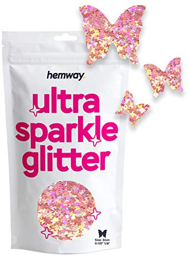 Hemway Ultra Sparkle Glitter - Butterfly | Rose Gold Holographic Metallic Flake Sequins for Resin & Epoxy Crafts | Craft Supplies for Tumblers, Festival, Face, Body, Eye & Nail Art Decoration | 50 g