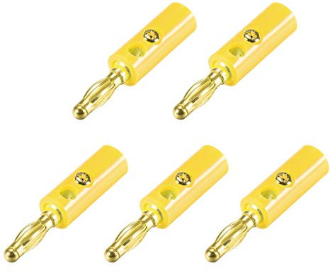 sourcing map 4mm Banana plugs Speaker Wire Cable Screw Plugs Connectors Yellow 5pcs Jack Connector