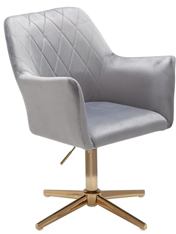 Wohnling Schreibtischstuhl Grau Samt Design Drehstuhl mit Lehne, Schalenstuhl 120 kg Höhenverstellbar, Arbeitsstuhl ohne Rollen, Stuhl Schreibtisch Home-Office Drehbar