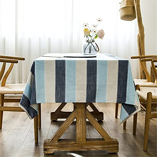 Baumwolle Leinen Nähte Quaste Tischdecke gestreift dreifarbig rechteckige Tischabdeckung für Küche Esszimmer Tischdekoration, Blau, 135x260cm/Grau, 53 x 102 Zoll