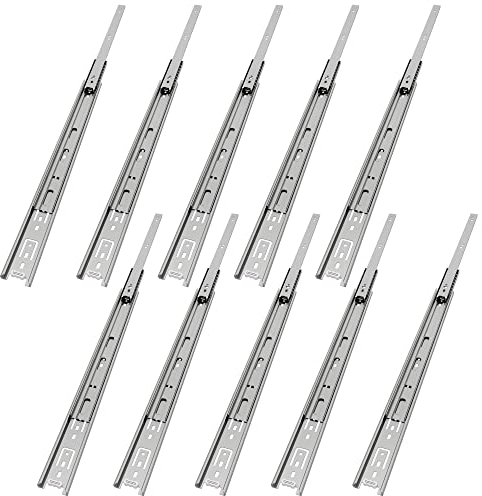 VADANIA 400mm Residential Drawer Runners #VA1045 5 Pairs (10 Packs), 45kg Load Capacity Full Extension Ball Bearing, Side Mount, Replacement Slides for Kitchen Cabinet, Home, Office Drawers, Silver