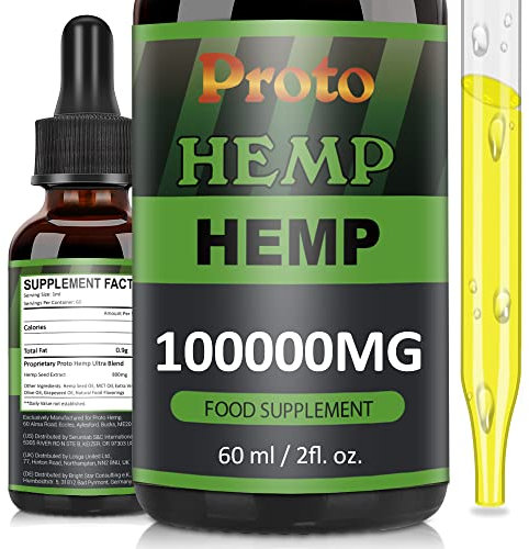 ProtoHemp Premium Natural Oil 100000MG, High Strength Oil, Add Fatty Acid-Omega 3-6-9, Vitamin C-E, 60ML