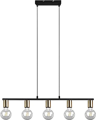 etc-shop Pendelleuchte Pendellampe Zugpendel Esstischleuchte Esszimmertisch Höhenverstellbar 5 flammig, Metall schwarz Messing matt, 5x E27, HxBxT 150x82x8 cm