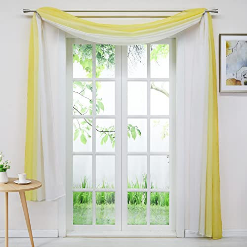 Delien Voile 1er Pack Gardinenschals Querbehang Transparente Gardine Freihanddeko Vorhang Einfarbige Farbverlauf Dekoschals Hängevorhang für Wohnzimmer Hochzeit Feier Party BxH 140x500cm,Gelb