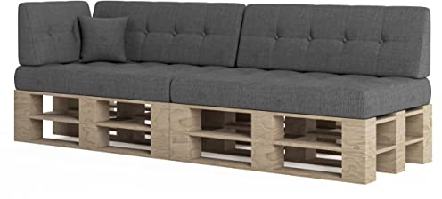 chilly pilley Palettenkissen Palettenauflage Schräg Geschnitten Gesteppt Palettenpolster Gartenkissen Garten Kissen Indoor Outdoorkissen Farben und Größen (Grau, 6er Set)