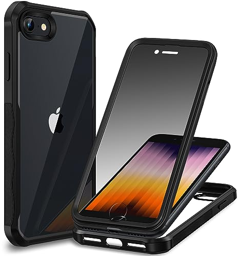 CENHUFO Sichtschutz Hülle für iPhone SE 2020/SE 2022/ iPhone 8/iPhone 7, 360 Grad Handyhülle Schutzhülle mit Eingebautem Privacy Panzerglas Displayschutz Stoßfest Anti Spy Full Cover Case -Schwarz