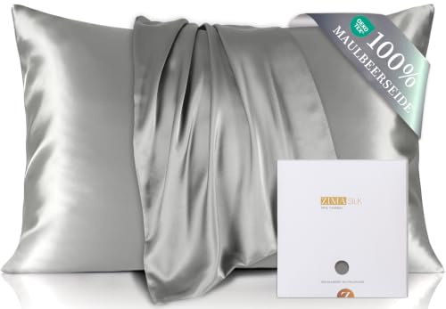 ZIMASILK Seidenkissenbezug 50 x 70 cm aus 100% Maulbeerseide, Silber-Grau | Doppelseitiger 19 Momme Seiden-Kopfkissenbezug aus reiner Seide, für Haare und Haut, mit Reißverschluss, 1 Stück