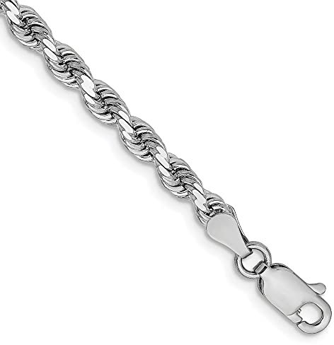 Diamond2Deal 14ct White Gold 3.25mm Diamond-Cut Rope Chain For Women