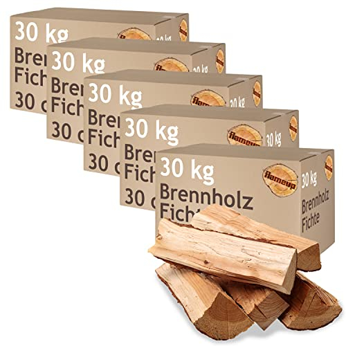 Brennholz Fichte Kaminholz 5-500 kg Holz 30 cm Für Ofen und Kamin Kaminofen Feuerschale Grill Feuerholz Holzscheite Wood Kammergetrocknet Flameup, Menge:150 kg