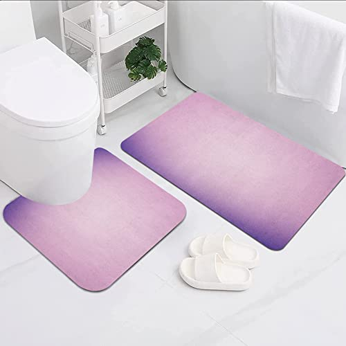 FALOME Badezimmerteppich Badematte Set 2 Teilig,Lavendel-Rosa und Lila Ombre-Druck-moderner Pastellfarbverlaufs-Entwurfs-Digital-Kunst-Flieder,Schmutzfangmatte für Badezimmer Küchenteppich