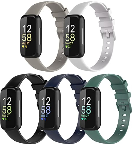 TiMOVO Armband Kompatibel mit Fitbit Inspire 3, Sport Ersatzarmband für Damen und Herren, Silikon Uhrenarmband für Fitbit Inspire 3 Tracker, Schwarz/Indigo/Weiß/Grau/Kieferngrün