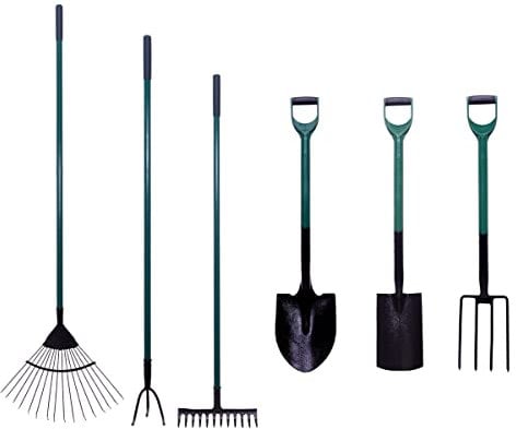 Mon Mobilier Design Garden Lot d'outils de Jardinage Pelle Ronde + Fourche à bêcher + bêche + râteau + râteau à Feuilles + Griffe 3 Dents