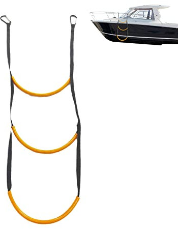 Tioheam Boots-Strickleiter, Schlauchboot Leiter, 3 Stufen Bootsleiter Rutschfester Klappbar Badeleiter Schwimmbadleiter, Für Schlauchboot, Kajak, Motorboot