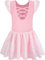 Mulnall Mädchen Tanz Trikots für Ballett Kleid Kinder Ballettkleidung Tanzbody mit Rock Tütü Glänzender Rock Rüschen Ärmel Crisscross Zurück(UK4043-08-M)
