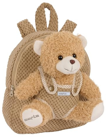 safta - Vorschulrucksack mit Bär, Kindergartenrucksack, einfache Reinigung, ideal für Kinder, bequem und vielseitig, Qualität und Widerstandsfähigkeit, 23 x 7,5 x 27 cm, Keksfarbe, Keks, Estándar,