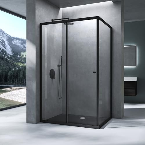 Mai & Mai Duschkabine 80x90x190cm Duschabtrennung Eckdusche aus Sicherheitsglas mit NANO Schiebetür Schwarz Ravenna16L K
