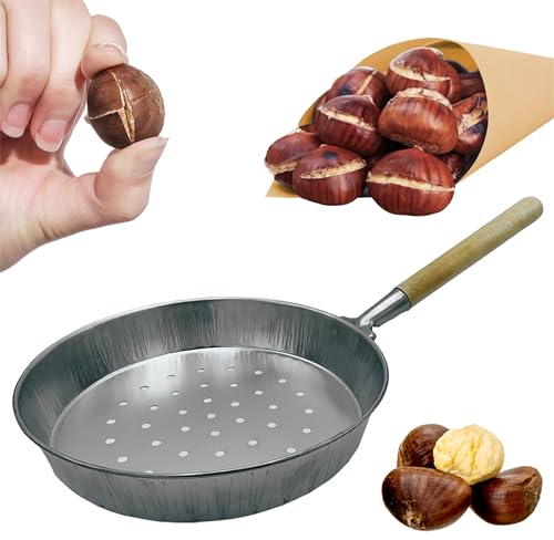 Sicignano - Padella per Castagne - Manico di Legno - Diametro 30 cm - Arrosta Castagne - Padella per Caldarroste - Padella Forata - Alluminio