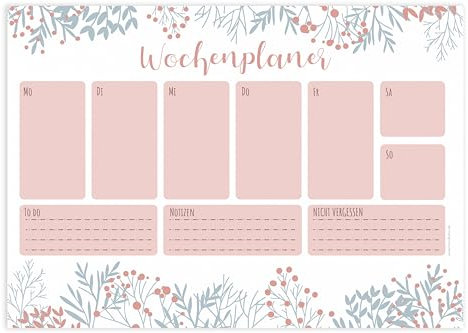 Friendly Fox Wochenplaner Block Floral, 2x DIN A4 Schreibtischunterlage als Kalender ohne festes Datum, Weekly Planer, Schreibblock Organisation to do, Doppelpack