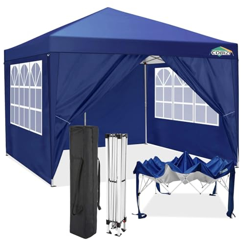 COBIZI Tonnelle de Jardin 3x3m avec 4 Panneaux Latéraux Amovibles, Barnum Pliant Imperméable et Anti-UV, Tente Pop-up Portable pour Fête, Mariage, Événement en Extérieur, Bleu Foncé