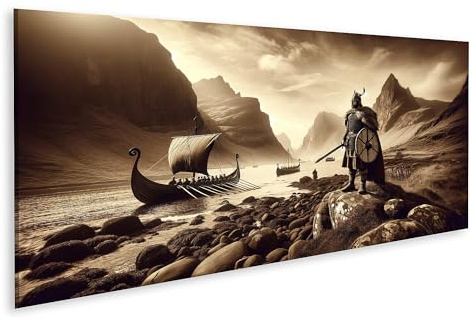 islandburner Bild auf Leinwand SepIn a Wikinger: Krieger und Schiff in zeitloser Eleganz Bilder Wandbild Poster