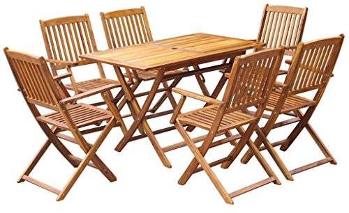 Gecheer 7-TLG. Sitzgruppe 6 Personen Gartenmöbel Set 1 Klapptisch & 6 Klappstuhl Balkon Möbel Terrassenmöbel Gartenlounge Set Gartengarnitur Sitzgarnitur Garten Essgruppe Klappbar Massivholz Akazie