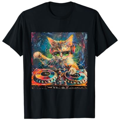 Katzen DJ Musiker Design Disco Katze Cooles DJ Geschenk T-Shirt