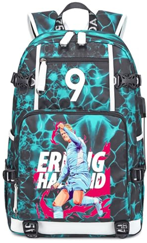 LUDIOPSG Fußball H-aaland Multifunktions Rucksack Reise Laptop Fans Flammenelement Tasche für Männer und Frauen (Grün - 2)