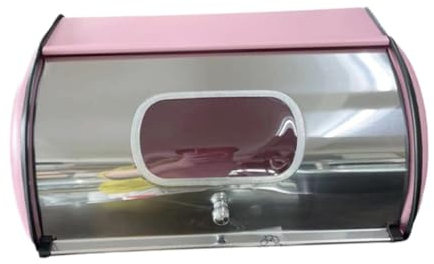Sharplace Bread Box Bread Bin with Roll Lid Portable Multipurpose Kitchen Counter Bread Holder Container for Bakery Entrance Farmhouse, Pink