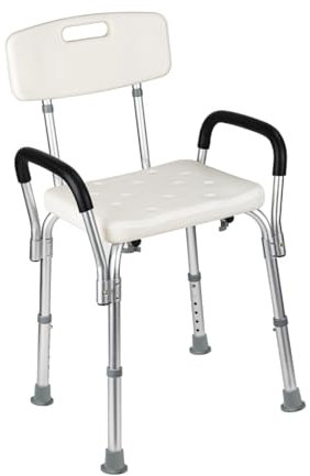 Fabulcozy Siège de Douche avec Dossier Tabouret de Douche Hauteur Réglable 136kg Chaise de Douche Antidérapant Aide à la Douche en Alu et PE