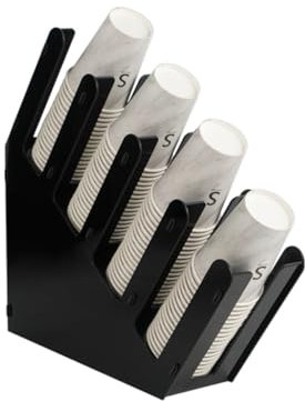 Becher-und Deckelhalter–schwarzer Kaffeebecherhalter mit schrägem Design aus Acryl für einen hochwertigen Look, 4 Fächer Organizer,Einwegbecher-Spender , Aufbewahrungskorb für Kaffeestation, Bar