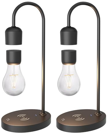 ledscom.de 2 piezas Lámpara magnética flotante de sobremesa MAGNETO, negra, luz decorativa, luz de ambiente