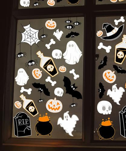 Halloween Deko Fenster Aufkleber 160 Stück Fensterbilder, Halloween Decorations Indoor Dekorationen, Deko Drinnen Innen, Fensterdeko Fensterbild, Wiederverwendbare Fensteraufkleber, Window Stickers
