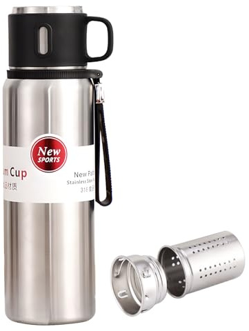 Botella de agua con colador de té, infusor, botella de acero inoxidable con taza de café, botellas de agua aisladas al vacío, térmica para bebidas calientes/bebidas frías, aislamiento de 24 horas