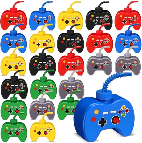 Tanlade Lot de 12 gobelets réutilisables en plastique avec paille pour jeu vidéo - 283,5 g - Gobelets réutilisables pour fête d'anniversaire, jeu vidéo (garçon ou garçon)