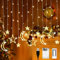 Stern Mond LED Lichterketten,Sterne Vorhang Lichter,3.5M LED Lichtervorhang Sterne Innen,LichtLichterkette Sternenvorhang,LED Fenstervorhang Lichter Weihnachtstag Hochzeit Garten Innen Außen Partydeko