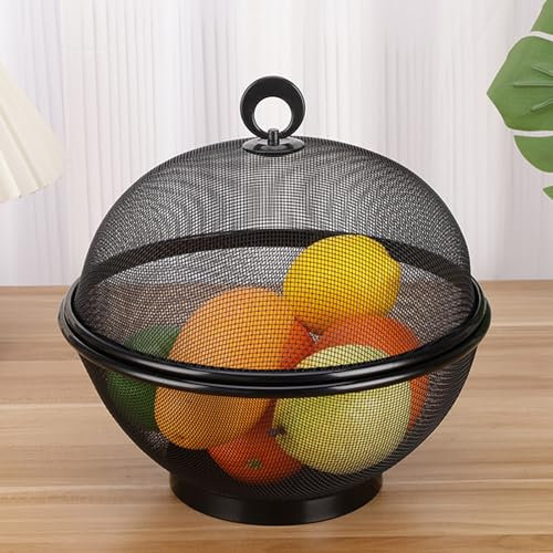 WJUHYGTF Corbeille De Fruits avec Moustiquaire, Moustiquaire, Bol De Fruits, Métal avec Couvercle, Filet À Fruits Répulsif Contre Les Mouches des Fruits, Stockage Moderne des Fruits,Noir