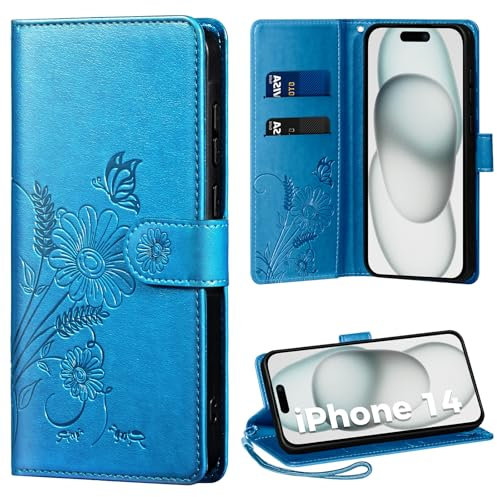 Handyhülle für iPhone 15 Hülle, Schutzhülle für iPhone 15 PU Lederhülle Tasche Flip Case Kartensteckplätzen Klapphülle Kompatibel mit iPhone 15 Hülle, Blau