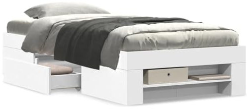IKAYAA Bett 90x200 mit schubladen Bettgestell 90x200 mit stauraum ohne kopfteil Stauraumbett Bettgestell mit Lattenrost -Weiß-90 x 200 cm