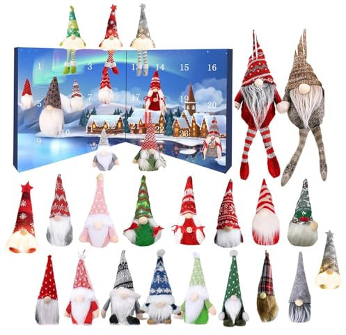 Weihnachts Wichtel Adventskalender 2024, 24 Stk Zwergen Plüschtier Mit 3 Beleuchtete Gnome + 21 Gnome Spielzeug Adventskalender 2024 Leuchtender Gnome Adventskalender Für Weihnachts Deko