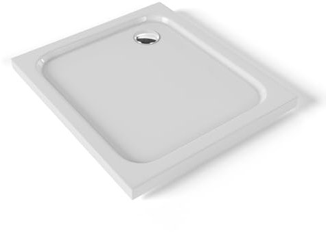 Moments of Glass Plato de ducha Acrílico Shimmer Smooth 70x80 cm, Blanco – Textura Lisa, Antiderrapante, Antibacteriano, Resistente a agentes químicos – Incluye válvula y rejilla