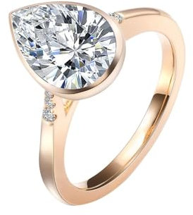 AMDXD Echtgold Schmuck Gold Au375 Eheringe, Solitär Klassiker Pärchen Ringe mit 3ct Moissanit Tropfen, Trauringe 9K Gold, Gr.61 (19.4)