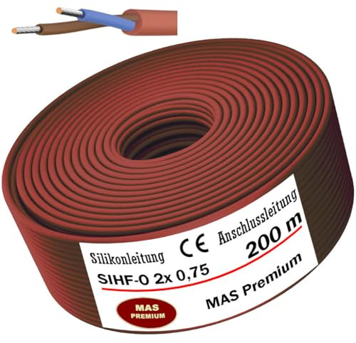 MAS Premium SIHF-O Cable de silicona de 5 a 250 m, cable de conexión, cable de sauna, 2 x 0,75 mm, flexible, sin halógenos, de alambres de cobre para dispositivos de alta temperatura (200 m)