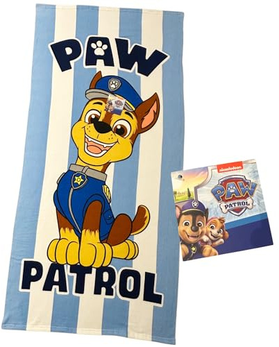 Paw Patrol Chase Kinderhandtuch, 70 x 140 cm, 100 % Polyester, weich und leicht, schnell trocknend, offizielles Design, ideal für Strand, Pool und Bad, Kinder und Fans von Paw Patrol