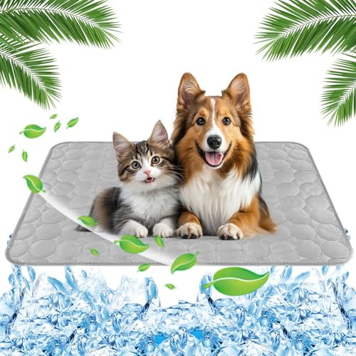Yegookay Kühldecke Katze Kühlmatte für Kaninchen 70×55cm Kühlkissen Hund Hunde Kühlende Hundehütte Kühl Unterlage Bett Kältematte für Hunde Kühlmatte Katze Kratzfest Ohne Gel Katzenkühl Matte Grau L