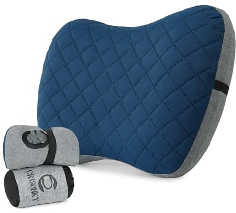 Crisonky Campingkissen aufblasbar mit abnehmbarem Bezug | Doppelventil, Waschbarer Bezug, Ergonomische Nacken- & Lendenstütze, Ultraleicht & Kompakt für Camping, Wandern & Reisen