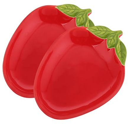 Mobestech Lot de 2 Assiettes Apéritives en Céramique Rouge Forme Fraise, Vaisselle Créative et Robuste pour Fruits Secs, Sauces, Fêtes et Banquets
